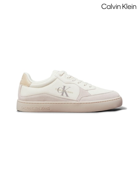 أبيض/أزرق مائي - Calvin Klein Classic Cupsole Low Lace-Up Trainers (E24405) | ‏262 د.إ.‏