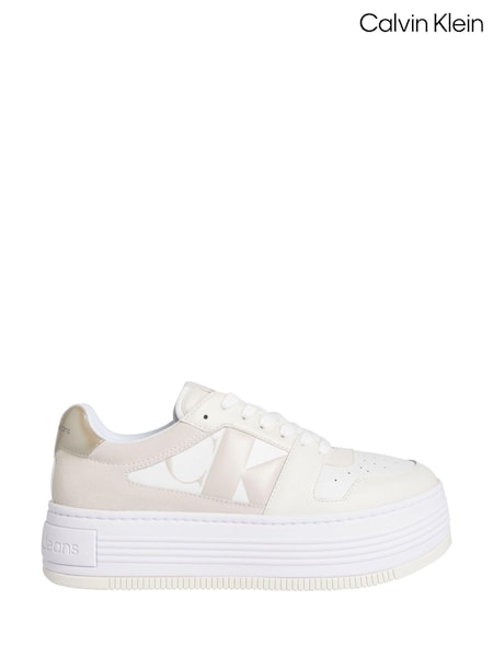 Calvin Klein White Bold Platform Low Lace Trainers (E24423) | AED489