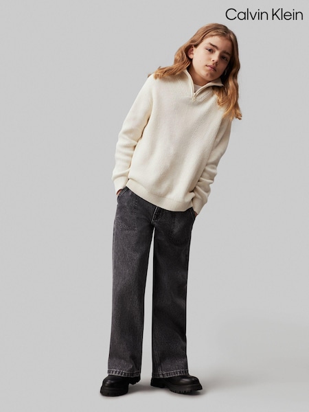 Calvin Klein White Half-Zip Monogram Sweater (E24501) | €43