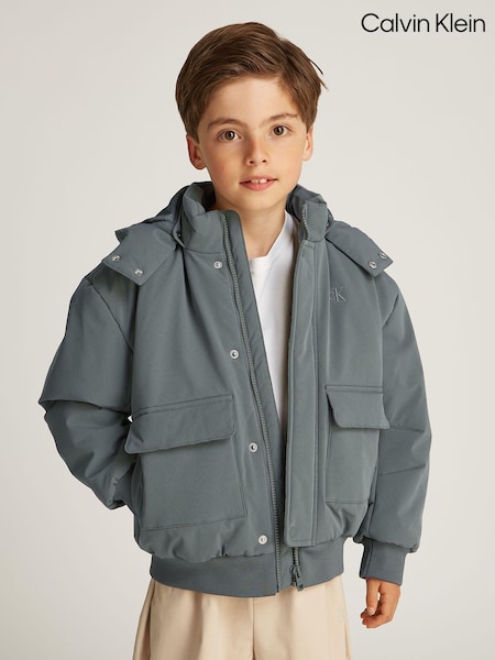 Calvin Klein Grey Padded Nylon Utility Bomber Jacket (E24511) | AED407