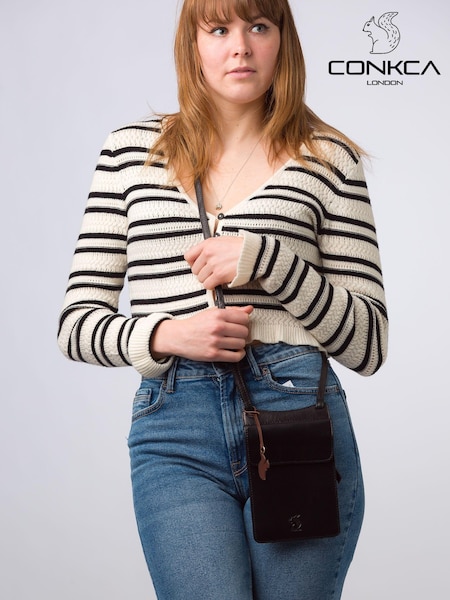 Conkca 'Milly' Leather Cross-Body Phone Black Bag (E24580) | €54