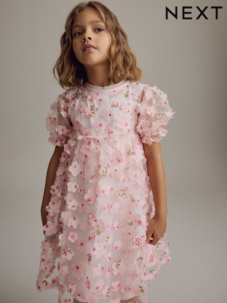 Pink Printed Mesh Flower Party Dress (3-16yrs) (E24946) | 119 QAR - 148 QAR