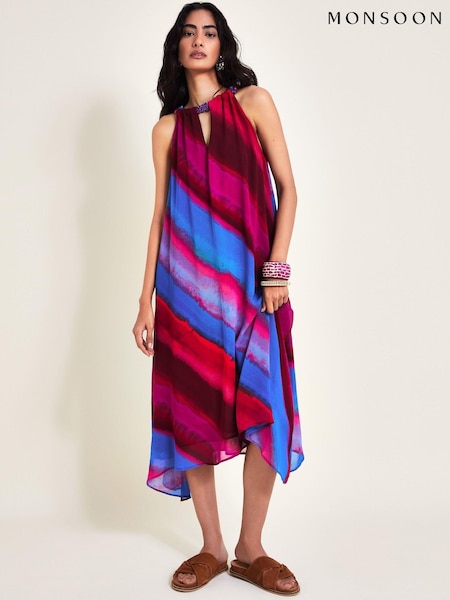 Monsoon Red Eliza Beaded Halter Dress (E24949) | €51