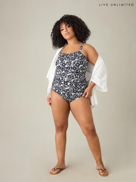 Live Unlimited Black Curve Mono Leaf Print Tankini Bottoms (E24966) | €21.50