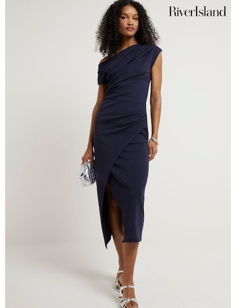 River Island Drape Asym Wrap Midi Dress (E24967) | €26