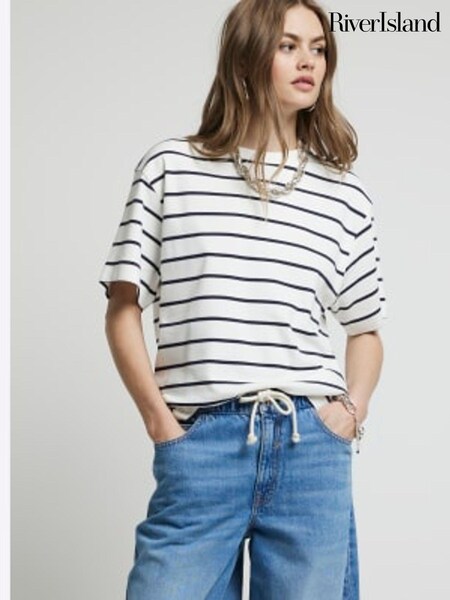 River Island Stripe 100% Cotton Boyfriend T-Shirt (E25010) | €35