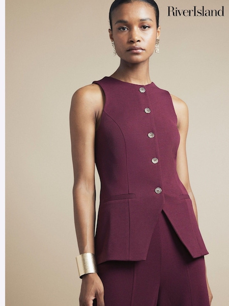 River Island Red Short Length High Neck Button Waistcoat (E25024) | €21.50