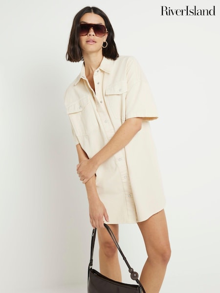 River Island Cream Denim Mini Shirt Dress (E25040) | €15.50