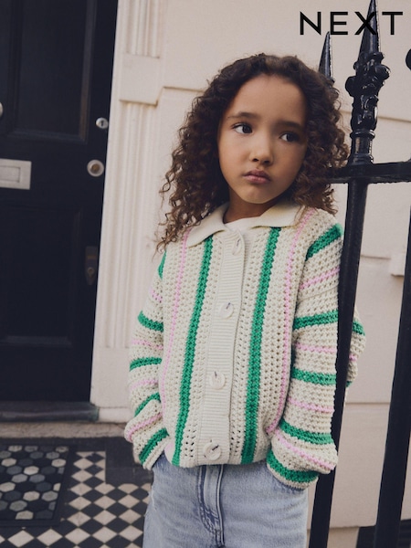 Bež - 100% Cotton Boxy Collar Cardigan (3-16yrs) (E25053) | € 25 - € 31