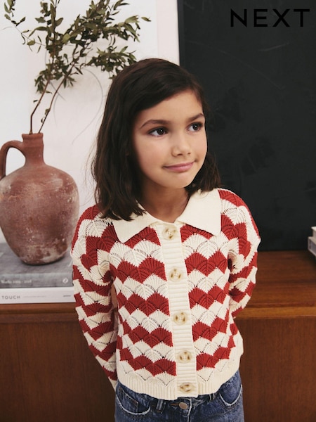 Rust Brown 100% Cotton Boxy Collar Cardigan (3-16yrs) (E25054) | €25 - €31