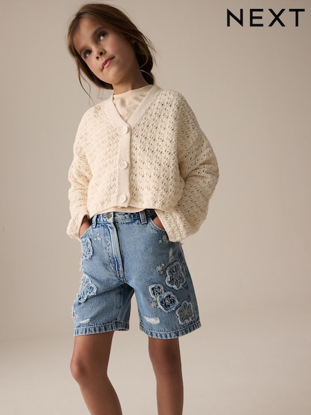 Ecru Crochet - V-neck Cardigan (3-16yrs) (E25055) | ‏84‏₪ - ‏105‏ ₪