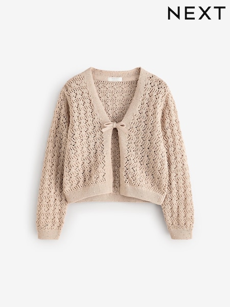 Bež - Sequin Tie Front Cardigan (3-16yrs) (E25070) | € 24 - € 30