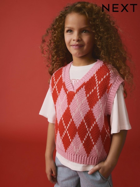 Pink Argyle Knitted Tank (3-16yrs) (E25072) | kr284 - kr368