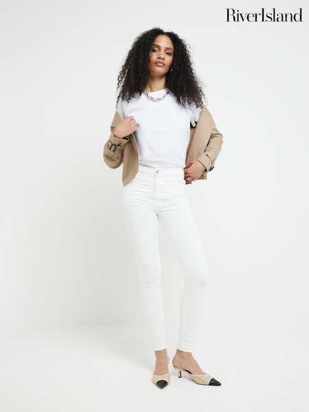 River Island White High Rise Bum Scuplt Skinny Jeans (E25106) | €37
