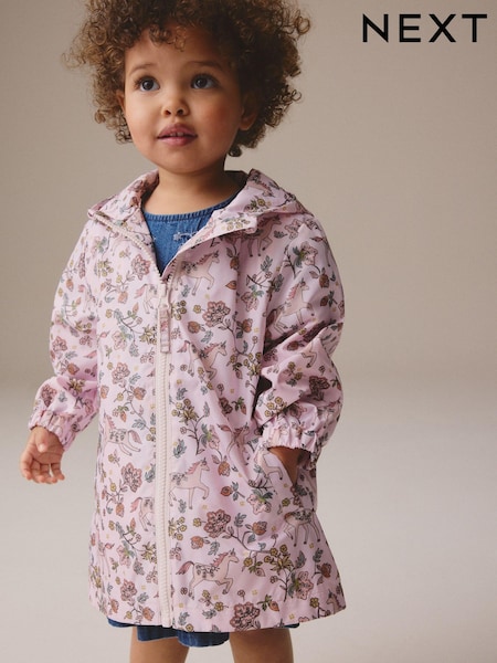 צבע ורוד בדוגמה פרחונית עם חד-קרן - Shower Resistant Cagoule Jacket (3mths-7yrs) (E25120) | ‏67‏₪ - ‏84‏ ₪