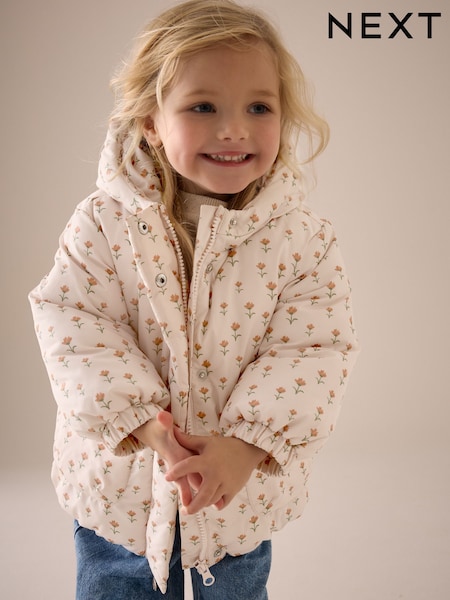 Multi Ecru Cream Shower Resistant Printed Padded Coat (3mths-7yrs) (E25125) | AED85 - AED99