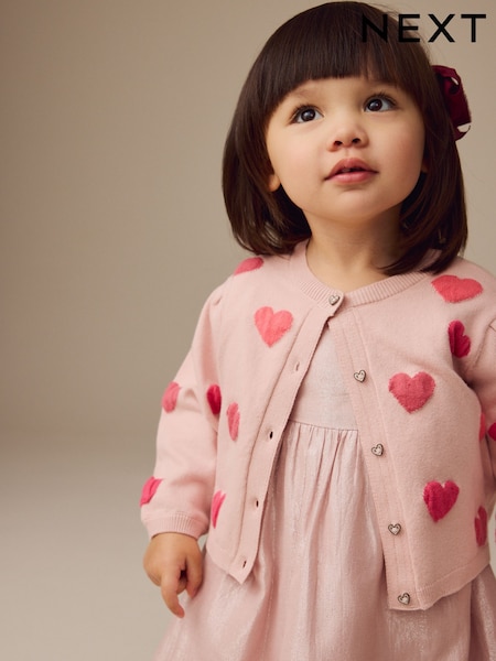 Pink Heart Pleated Sleeve Cardigan (3mths-10yrs) (E25142) | €16 - €20
