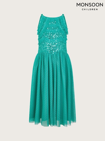 Monsoon Green Ruffle Sequin Truth Dress (E25164) | € 37 - € 40