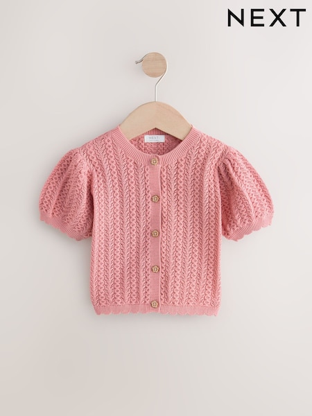 rožnata - 100% Cotton Pointelle Knitted Cardigan (3mths-7yrs) (E25167) | € 20 - € 22