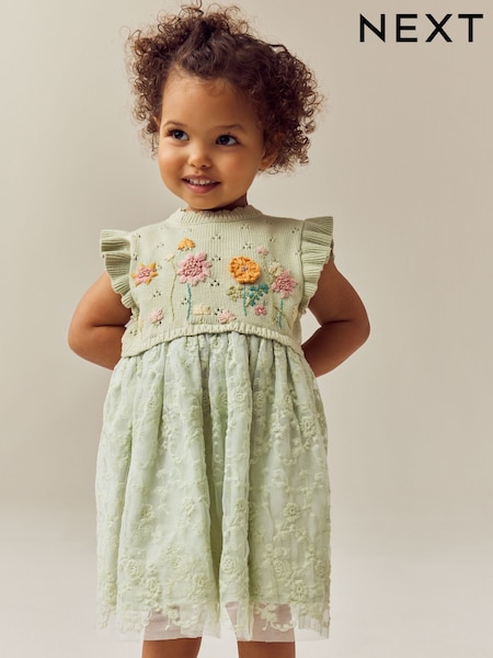أخضر - Floral Mesh Twofer Dress (3mths-10yrs) (E25172) | ‏142 د.إ.‏ - ‏ 163‏ د.إ.