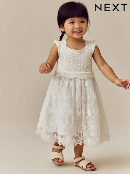 Ecru White Occasion Knit Dress (3mths-10yrs) (E25173) | €35 - €42