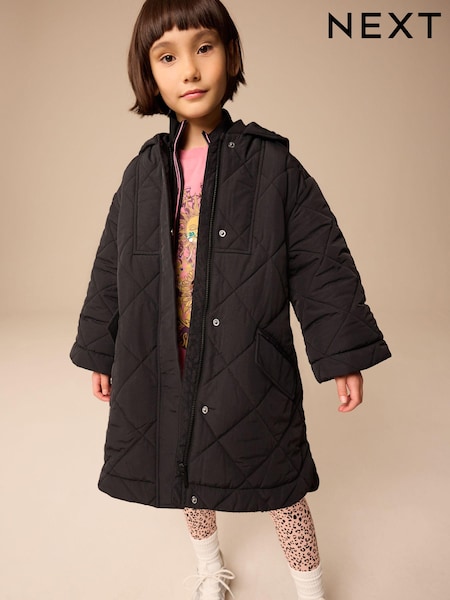 Black Shower Resistant Diamond Quilt Design with Rib Cuff Coat (3-16yrs) (E25187) | AED173 - AED224