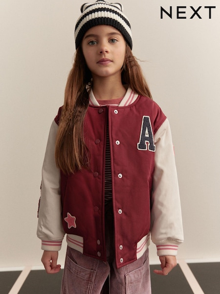 לבן/יין - Shower Resistant Varsity Bomber Jacket (3-16yrs) (E25217) | ‏134‏₪ - ‏176‏ ₪