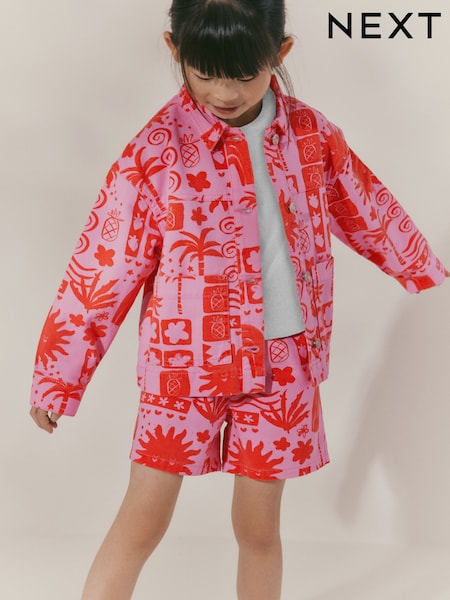 Pink/Rot - Aop Shacket And Shorts Set (3-16yrs) (E25219) | CHF 38 - 54 CHF