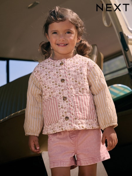 ורוד עם פסים - 100% Cotton Quilted Jacket (3mths-7yrs) (E25319) | ‏101‏₪ - ‏117‏ ₪
