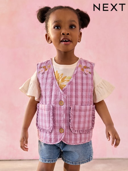 أرجواني - Gingham Waistcoat and T-Shirt Set (3mths-7yrs) (E25321) | ‏117 د.إ.‏ - ‏ 137‏ د.إ.