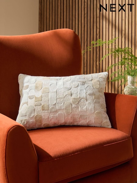 Light Natural 40 x 59cm Geometric Curve Cut Velvet Cushion (E25416) | €35