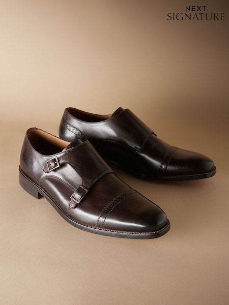 Коричневый - Signature Leather Sole Double Monk Shoes (E25426) | €53