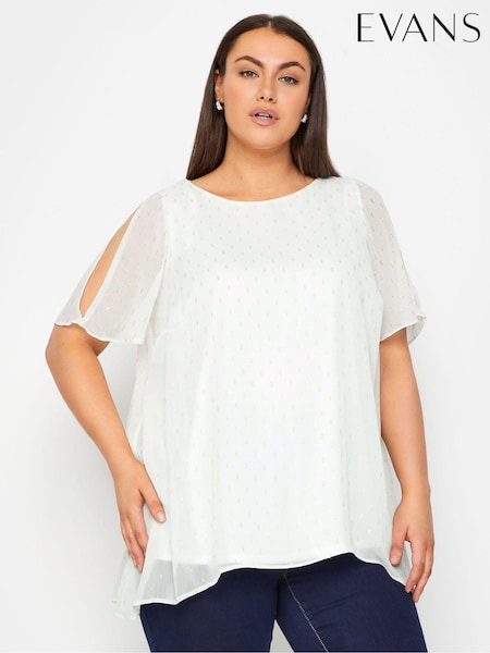 Evans Polka Dot Cold Shoulder White Top (E25487) | €38