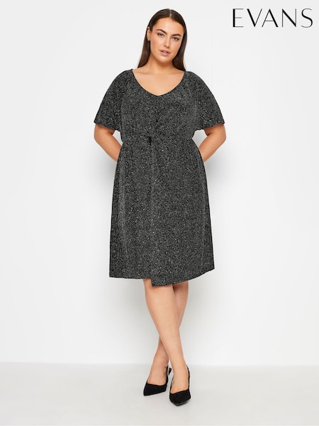 Evans Sparkle Twist Wrap Black Dress (E25489) | €79