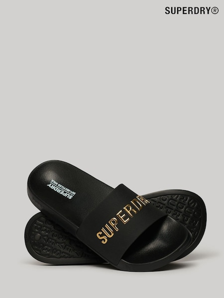 Superdry Black Vegan Logo Pool Sliders (E25497) | €39