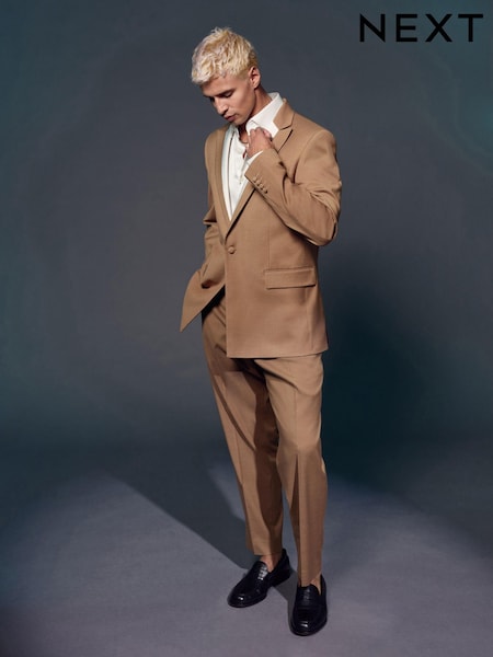 Taupe EDIT Trimmed Tuxedo Suit Jacket (E25504) | 195 QAR
