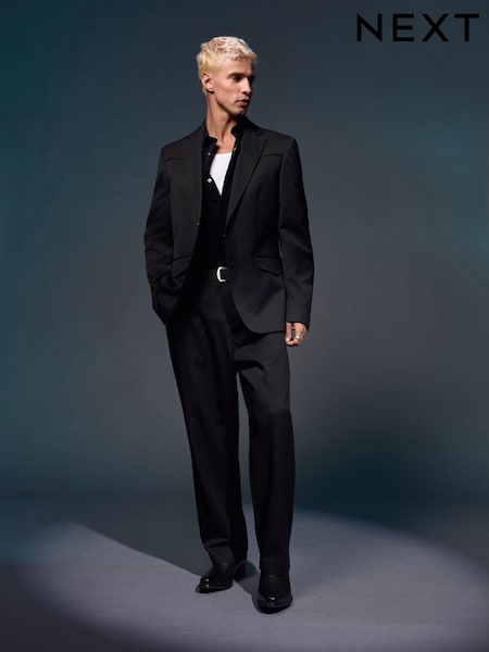 Black Slim Fit EDIT Western Style Suit Jacket (E25509) | 195 QAR