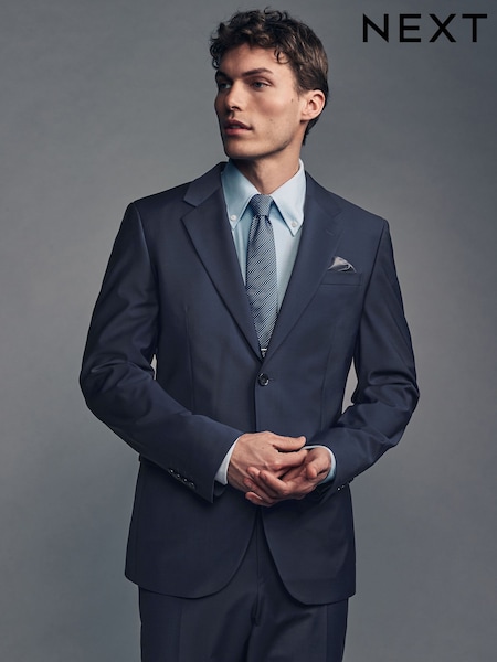 Navy Blue Slim Fit Wool Blend Motionflex Suit Jacket (E25511) | €61