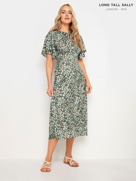 Long Tall Sally Green Floral Tea Midi Dress (E25616) | ₪156