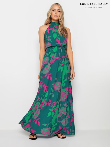 Long Tall Sally Green Print Halterneck Maxi Dress (E25620) | $87