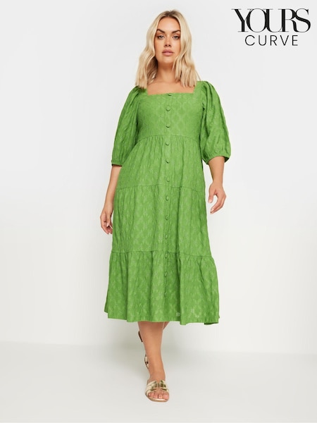 Yours Curve Green Anglaise Shirred Button Front Dress (E25661) | €59