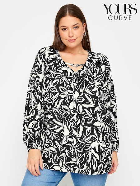 Yours Curve Black Floral Balloon Sleeve Blouse (E25666) | €44