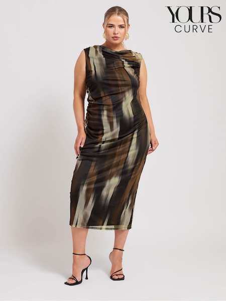 Yours Curve Brown London Abstract Slash Neck Dress (E25673) | 131 QAR