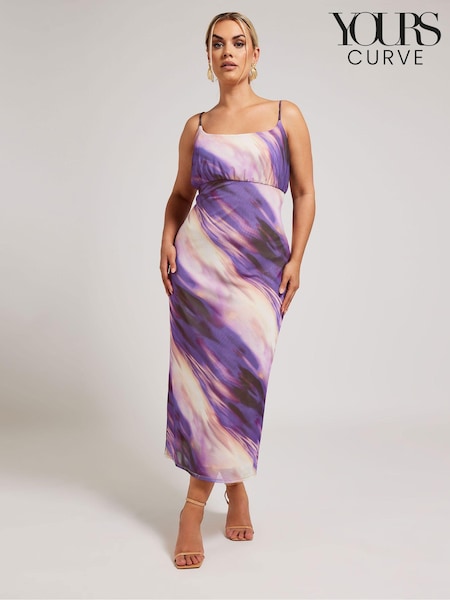 Yours Curve Purple Abstract Ombre Mesh Column Dress (E25676) | 123 QAR