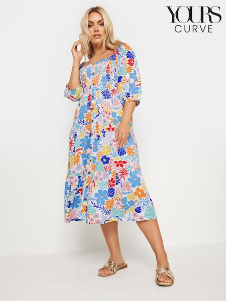 Yours Curve White Abstract Button Front Printed Maxi Dress (E25679) | €49