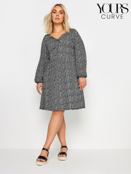 Yours Curve Black Ditsy Textured Midi Dress (E25684) | €44