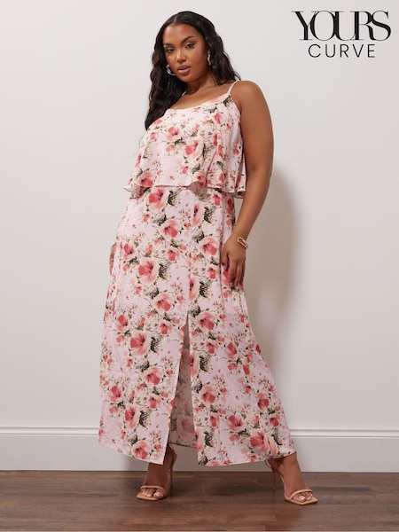 Yours Curve Pink Floral Overlay Maxi Dress (E25688) | €76