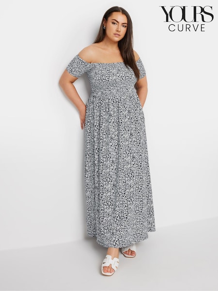 Yours Curve Ditsy Shirred Midaxi Dress (E25690) | 276 LEI