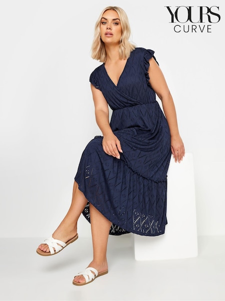 Yours Curve Blue Broderie Anglaise Dress (E25691) | €47