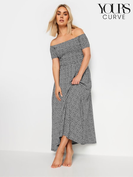 Yours Curve Black Denim Ditsy Shirred Midaxi Dress (E25693) | €53